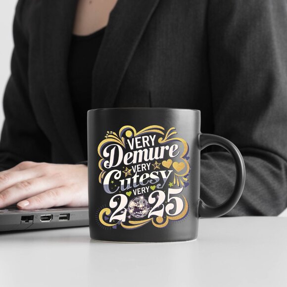✨ Very Demure Happy New Year 2025 Mug - Black Ceramic, Elegant Design - Picture 3 of 4